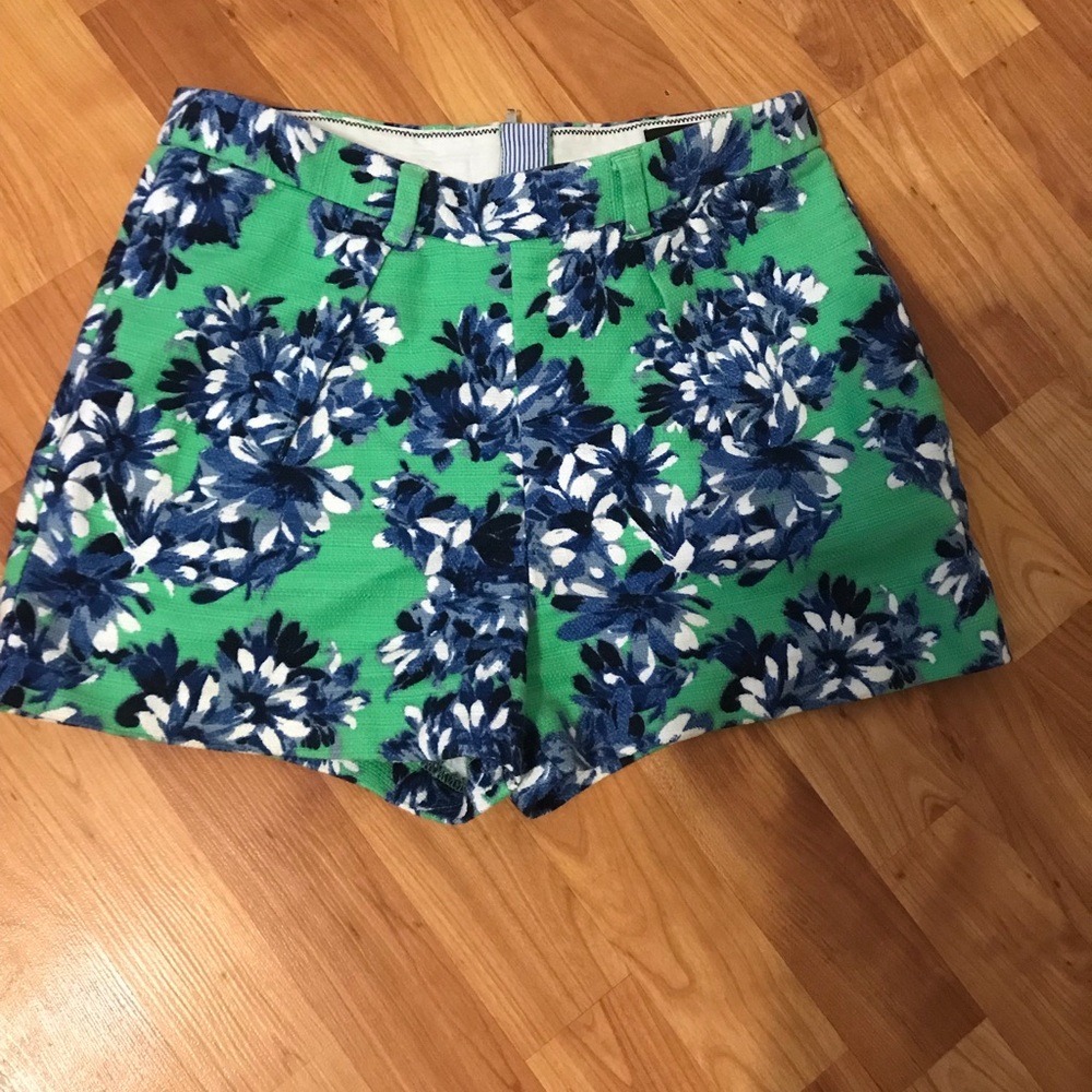 J Crew pleated floral shorts.